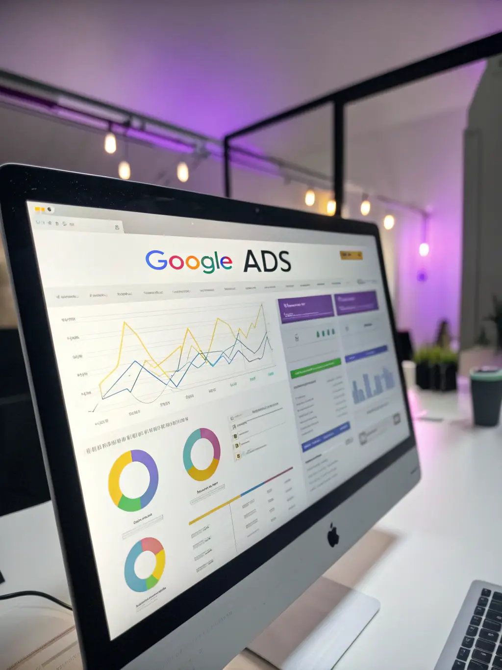 A dynamic image of a Google PPC campaign dashboard, highlighting keyword optimization and cost-effective lead acquisition for mortgage brokers.